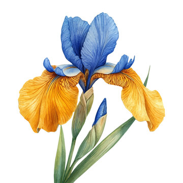 Dutch Iris Flower, watercolor clipart vector, isolated on a white background.