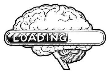 Hand Drawn Human Brain with Loading Bar Concept of Thinking