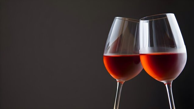 Two elegant rose wine glasses filled with vibrant red liquid