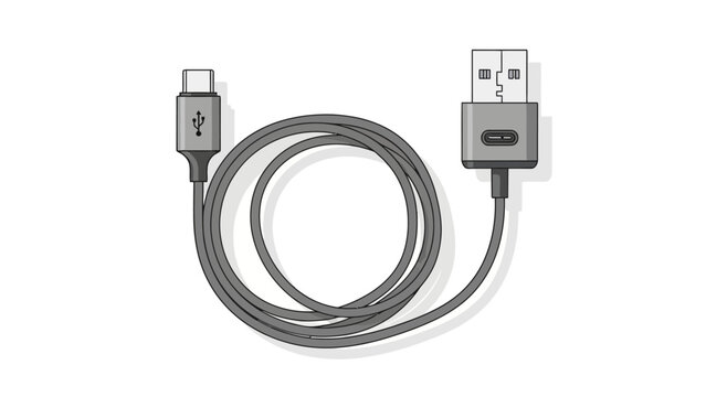 A gray USBC to USBA cable coiled on a white background