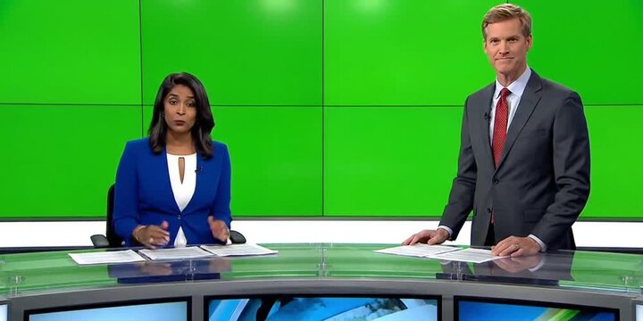 Modern News Studio with Green Screen Background