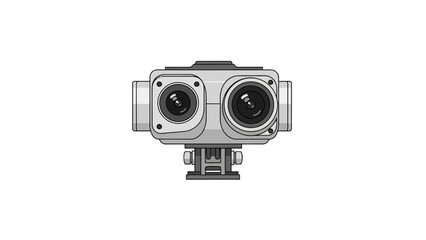 A grey 360degree camera with two lenses and a mounting bracket