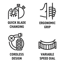 Oscillating Tool various features - icons set in bold line
