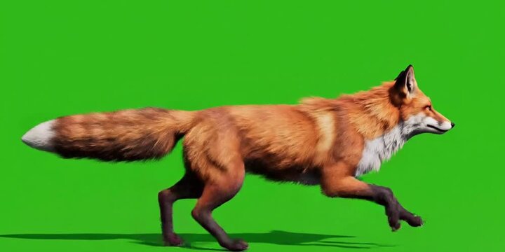 Red fox running animation green screen 3 d rendering