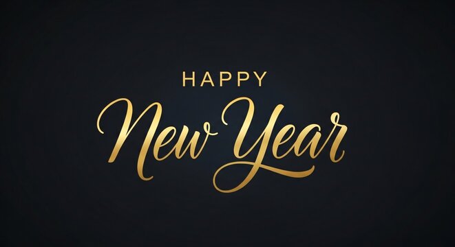 Festive and elegant golden "Happy New Year" text art, ideal for celebrating new beginnings and holiday season greetings with a touch of luxury
