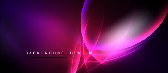 Abstract purple design features flowing lines, gradients. Dark background enhances vibrant colors, modern aesthetic. Text reads background design.