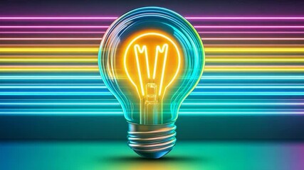 Radiant lightbulb illuminates neon streaks - Powered by Adobe