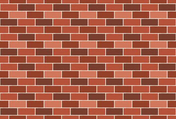 赤レンガ壁の背景画像　レンガ模様のシームレスパターン　シンプルなブロック配置　ベクターイラスト