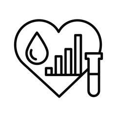 Outline icon representing blood test analysis for heart health with graph, isolated on