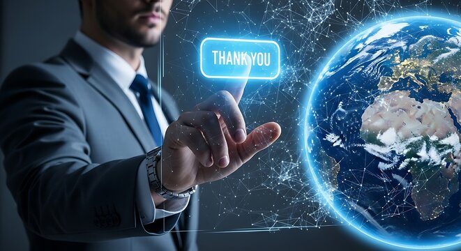 Global Business Communication - Man Interacting with Digital Earth Interface.