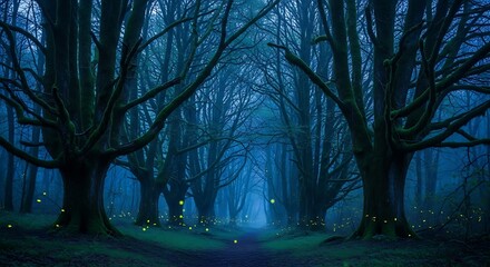 Mystical Foggy Forest at Twilight