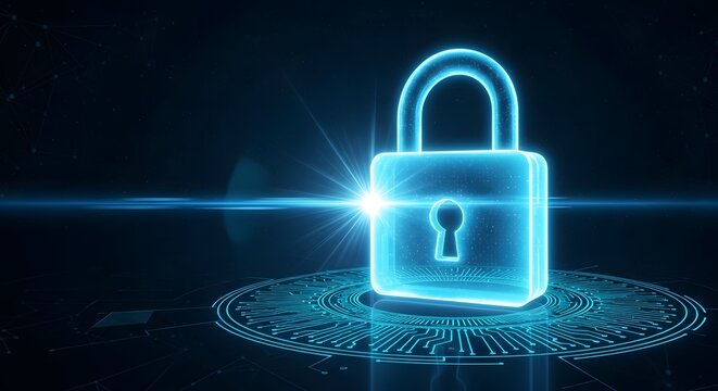 Glowing padlock symbolizing cybersecurity and data protection in a digital world