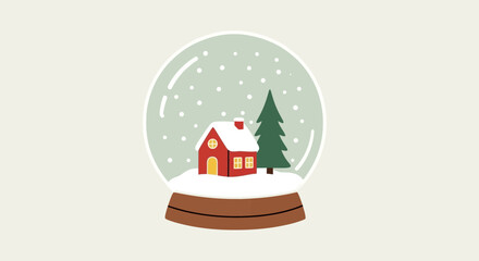 Charming Snow Globe Scene with Cozy House and Evergreen Tree 1.