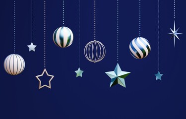 3D素材_クリスマスオーナメント_青