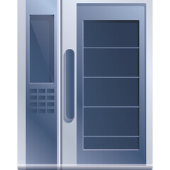 Modern Metal Door With Keypad And Glass Panels Clean Design Isolated On Transparent Background