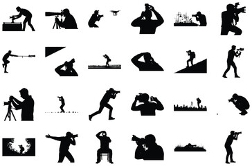 Collection of Photographer Silhouettes with Cameras and Drones Keywords: photographer