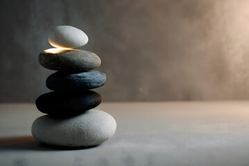 stacked smooth glow in the dark stones on neutral surface creating a tranquil minimal zen backdrop