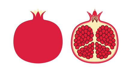 Illustration of a whole and halved pomegranate revealing its vibrant seeds