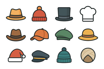 Fototapeta premium Collection of various stylish hats and caps in different designs and colors.