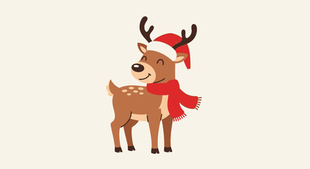 Festive Reindeer with Santa Hat and Scarf Illustration 1.