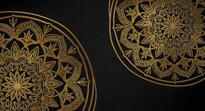 Elegant golden mandala designs on a dark background for decorative purposes