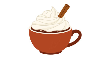 Hot Chocolate with Whipped Cream and Cinnamon Stick Illustration.
