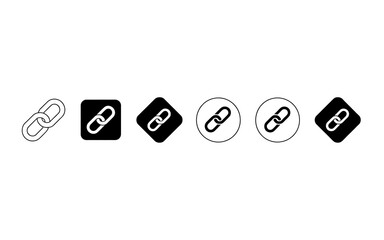 Minimalist black vector and white chain link simple symbol set, icons in various shapes on clean white background, modern graphic design vector icon.