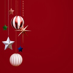 3D素材_クリスマスオーナメント_赤背景