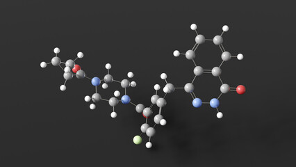 olaparib molecule 3d, molecular structure, ball and stick model, structural chemical formula antineoplastic agents