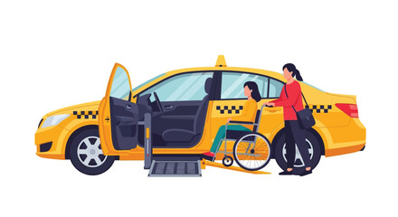 Accessible transportation a yellow taxi with a wheelchair ramp for inclusivity
