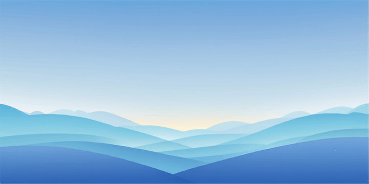 Soft blue gradient hills under a peaceful sunrise – minimal vector landscape background with calm layered tones and smooth atmospheric depth.