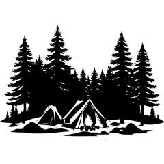 Camping in the forest silhouette vector for adventure and nature lovers