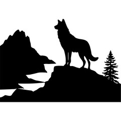 Wolf silhouette mountain landscape vector illustration nature wildlife