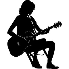 Silhouette of woman playing acoustic guitar music instrument performance