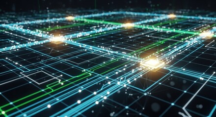 Explore futuristic technology with a vibrant digital circuit board and glowing components now for cutting edge projects