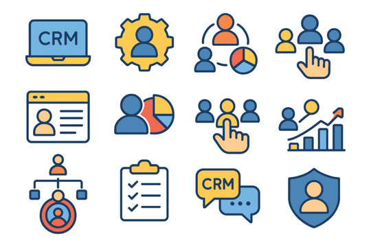 Crm concept icons for business management and customer relationship.
