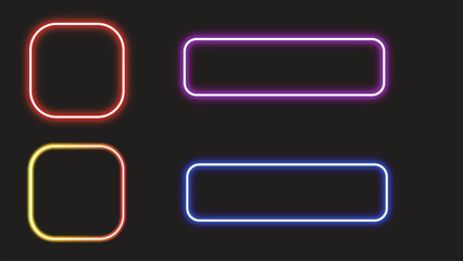 Neon Glowing Square and Rectangle Shapes Set on Dark Background