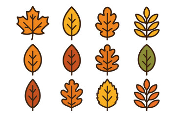 Fototapeta premium Colorful autumn leaves collection set in various shapes.