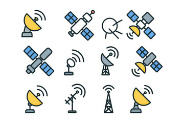 Obraz premium Satellite and antenna icons collection featuring communication symbols.