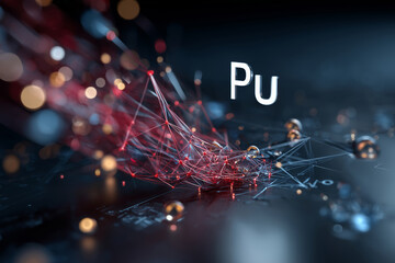 Plutonium element visualization with intricate connections and a dark backdrop