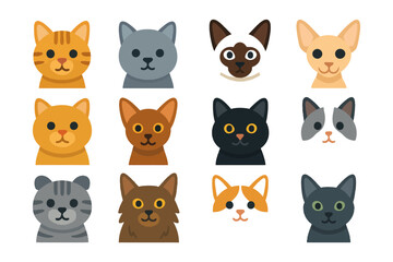 Fototapeta premium Colorful cartoon cat faces in various breeds and expressions.