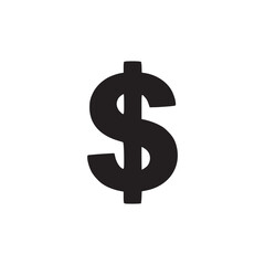 A simple black dollar sign symbol isolated on a white background in a minimalist style design look