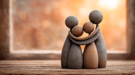 Family figurines on wood