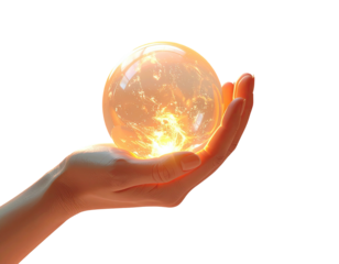 A luminous orb, held gently within an open hand against a black background