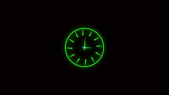 green Clock icon with moving arrows . analog clock icon with moving arrows in seamless 12 hour loop on background. Stopwatch animation.4k video