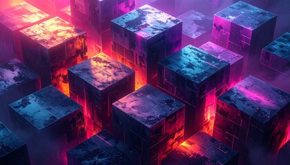 Abstract Cubes with Glowing Edges - A Futuristic Design.