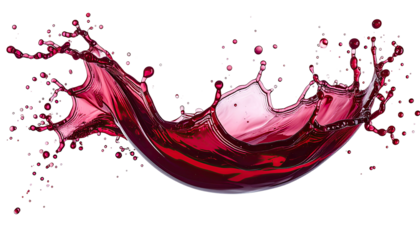 Vivid, stylized liquid in motion, bursting with crimson hues against a dark background