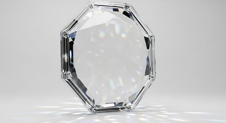 Elegant Octagonal Crystal Award on White Background.