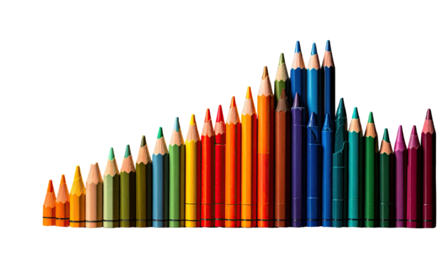 Colorful pencils arranged to create a vibrant rainbow gradient against a black background