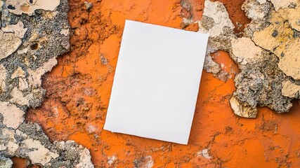 Old metal surface with a sheet of white paper lying on it, perfect for adding a touch of nostalgia or industrial feel to your project